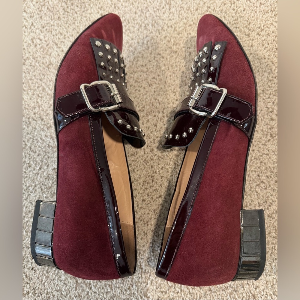 Napoleoni Italian Maroon Leather Studded Fringe Kiltie Buckle Loafer Flat 8/8.5 - Picture 8 of 10